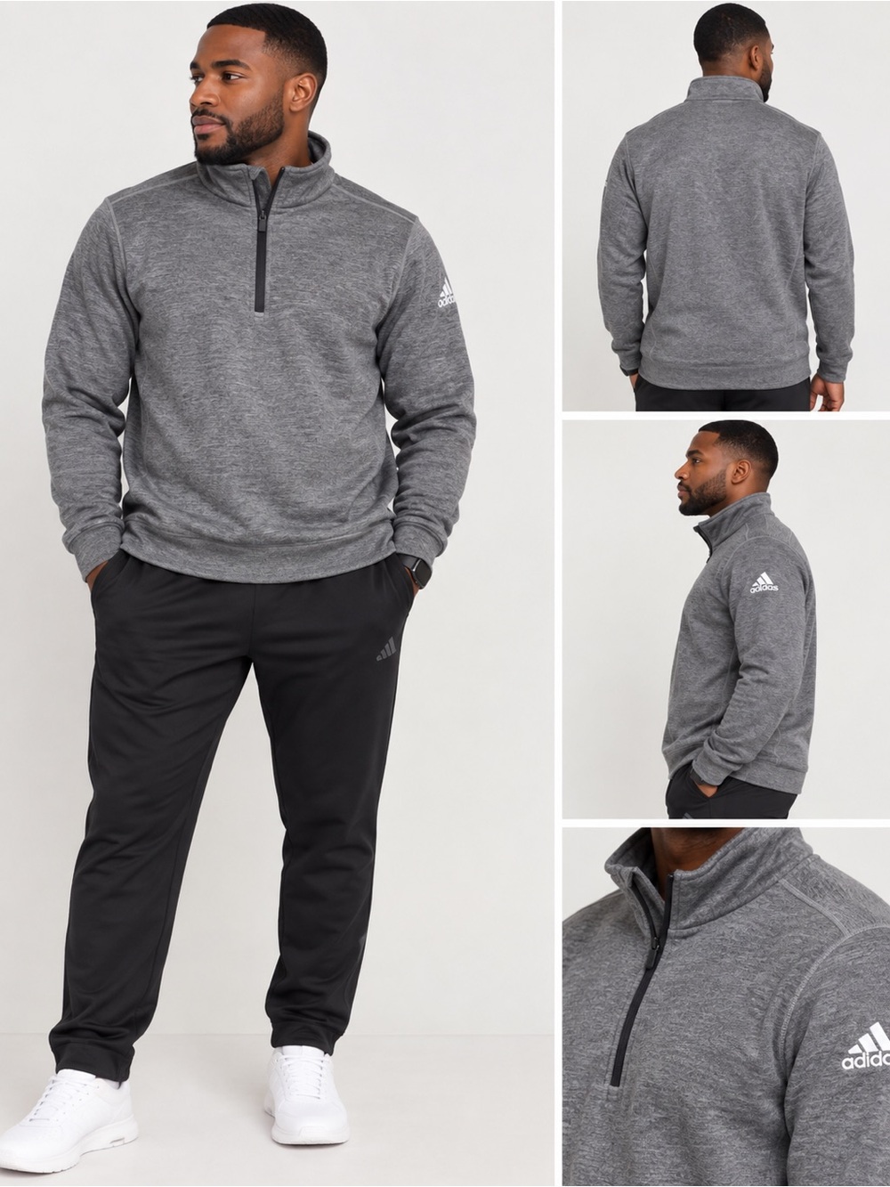 adidas Men’s Heather Gray Quarter-Zip Performance Pullover